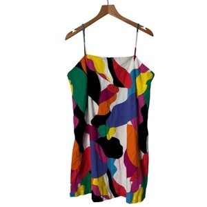 A New Day Abstract Multicolor Linen Blend Mini Cami Dress Womens Medium Retro